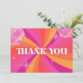 Groovy 70s Disco Party Dank Je Kaart, SARA Bedankkaart (Staand voorkant)