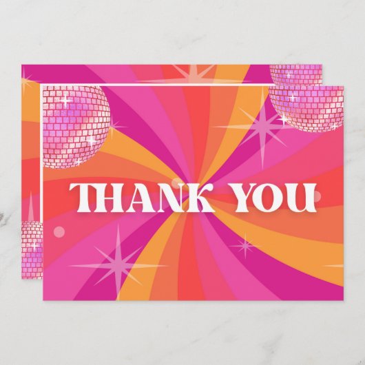 Groovy 70s Disco Party Dank Je Kaart, SARA Bedankkaart (Voorkant / Achterkant)