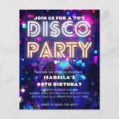 Groovy 70's Disco Party Verjaardag Budget Uitnodig (Voorkant)