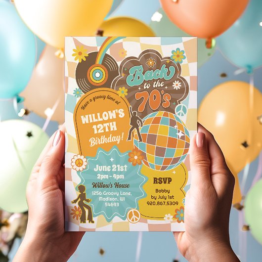 Groovy 70s Disco Verjaardag Uitnodiging