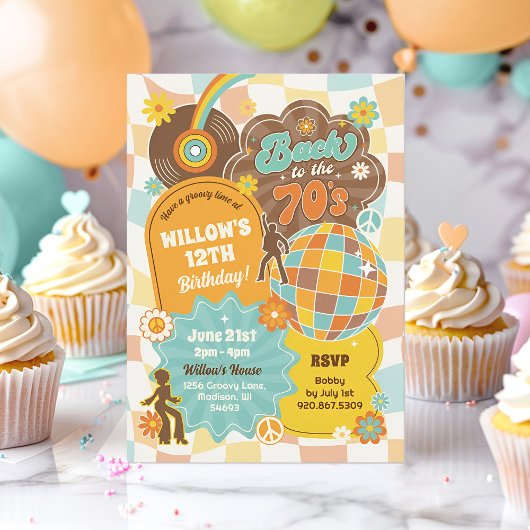 Groovy 70s Disco Verjaardag Uitnodiging