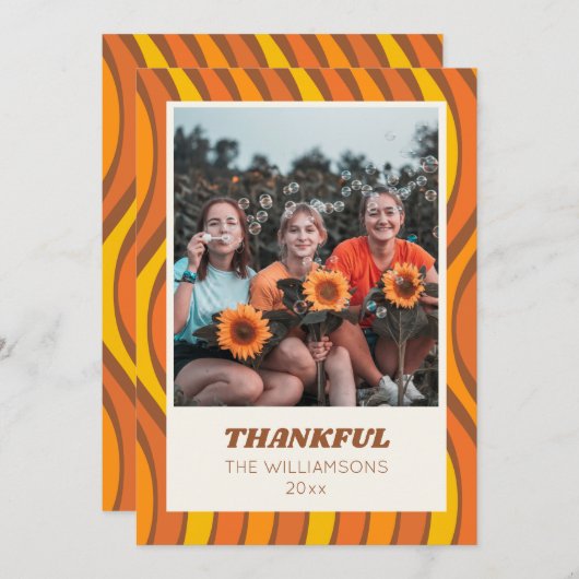 Groovy 70s Herfst Oranje Bruin Aangepaste Foto  Feestdagenkaart (Voorkant / Achterkant)