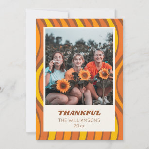 Groovy 70s Herfst Oranje Bruin Aangepaste Foto  Feestdagenkaart