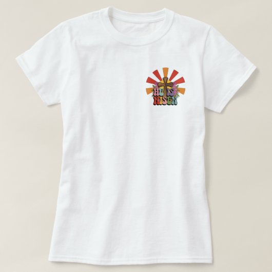Groovy 70s Hij is verrezen zonnestraal T-shirt (Design voorkant)