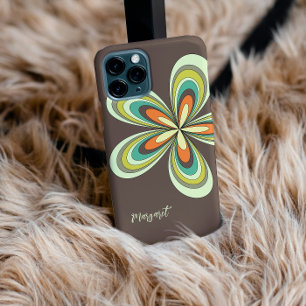 Groovy 70s Hippie Bloem Bruin Retro Daisy Naam Case-Mate iPhone Case
