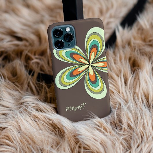 Groovy 70s Hippie Bloem Bruin Retro Daisy Naam Case-Mate iPhone Case