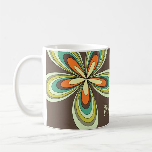 Groovy 70s Hippie Bloem Bruin Retro Daisy Naam Koffiemok (Links)