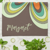 Groovy 70s Hippie Bloem Bruin Retro Daisy Naam Theedoek (Gevouwen)