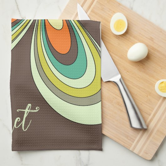 Groovy 70s Hippie Bloem Bruin Retro Daisy Naam Theedoek (Quarter Fold)