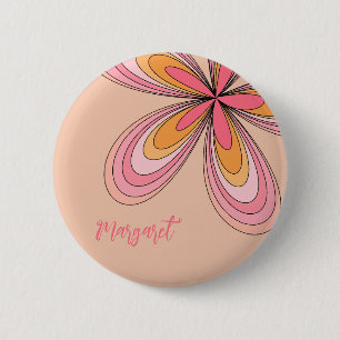 Groovy 70s Hippie Bloem Perzik Fuzz Madeliefje Naa Ronde Button 5,7 Cm