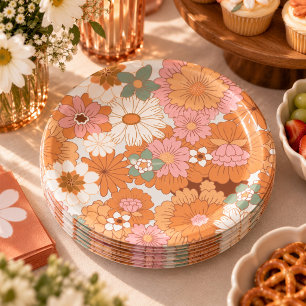 Groovy 70s Hippie Bloemen Baby Shower Papieren Bor Bordje