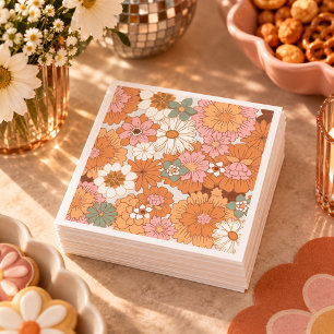 Groovy 70s Hippie Bloemen Baby Shower Servetten