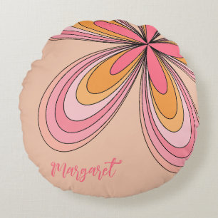 Groovy 70s Hippie Bloemperzik Fuzz Daisy Naam Rond Kussen