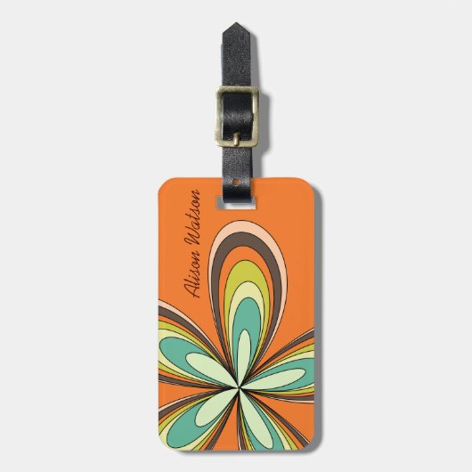Groovy 70s Hippie Flower Oranje Retro Daisy Naam Bagagelabel (Voorkant verticaal)