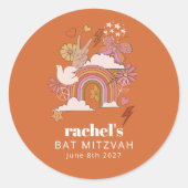 Groovy 70s Hippie Vrede Sinaasappel Bat Mitzvah Cu Ronde Sticker (Voorkant)
