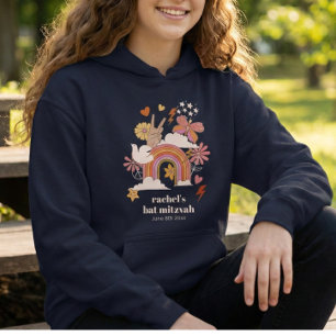 Groovy 70s Hippie Vredes Bat Mitzvah Cadeau Hoodie