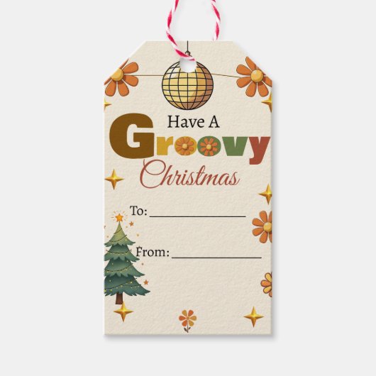 Groovy 70s Kerstfeest Cadeaulabel (Voorkant)