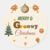 Groovy 70s Kerstfeest Ronde Sticker (Voorkant)