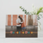 Groovy 70s Kleuren Retro Save The Date Foto (Staand voorkant)