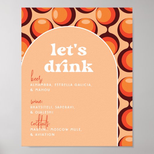 Groovy 70s Laten we Drink Bruiloft Bar Teken Poster (Voorkant)