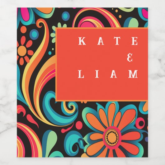 Groovy 70's levendige stijl wijn etiket (Enkel label)