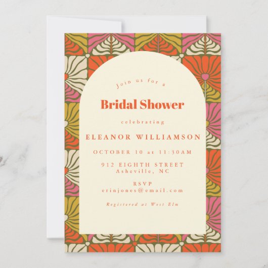 Groovy 70s  Oranje Floral Vrijgezellenfeest Kaart (Voorkant)