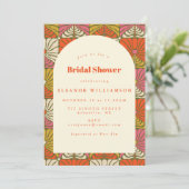 Groovy 70s  Oranje Floral Vrijgezellenfeest Kaart (Staand voorkant)