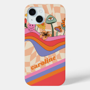 Groovy 70s Paddestoel Bloem Gepersonaliseerde Perz iPhone 15 Case
