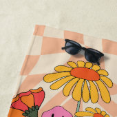 Groovy 70s Paddestoel Bloem Gepersonaliseerde Perz Strandlaken (In situ)