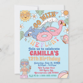 Groovy 70s Pool Party Verjaardag uitnodiging