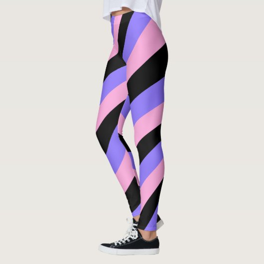 Groovy 70s psychedelic Roze & paarse Gestreept zwa Leggings (Links)