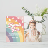 Groovy 70s Regenboog Daisy Verjaardag Bedankkaart Kaart (Staand voorkant)