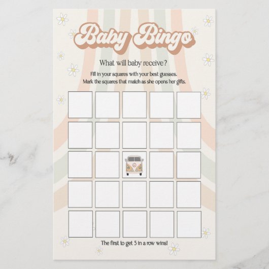 groovy 70s retro baby shower game, baby bingo (Voorkant)