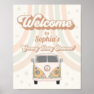 groovy 70s retro baby shower welkomstbord poster