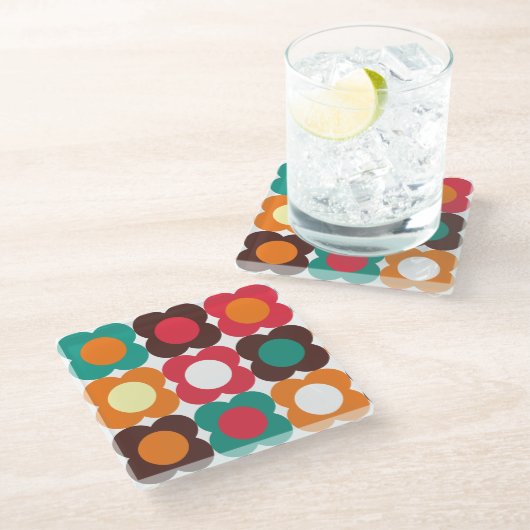 Groovy 70s Retro Flower Pattern | Bold Boho Floral Glazen Onderzetter (Schuin)