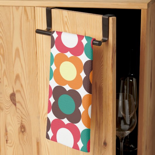 Groovy 70s Retro Flower Pattern | Bold Boho Floral Theedoek (Derde Gevouwen)