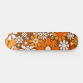 Groovy 70s Retro Flowers Bruin & Sinaasappel met I Persoonlijk Skateboard (Horizontaal)