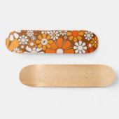 Groovy 70s Retro Flowers Bruin & Sinaasappel met I Persoonlijk Skateboard (Horizontaal)