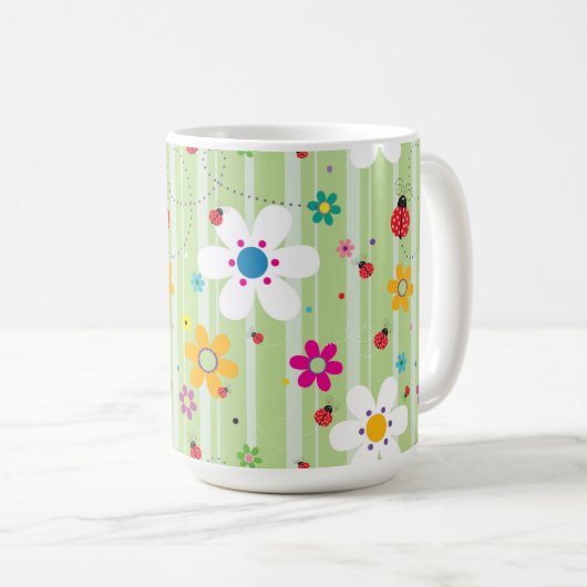 Groovy 70s Retro Hippie Flower Power Ladybug Koffiemok (Voorkant rechts)