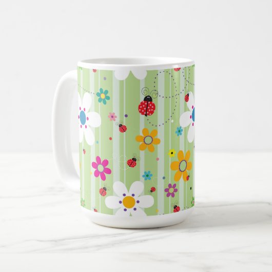 Groovy 70s Retro Hippie Flower Power Ladybug Koffiemok (Voorkant links)