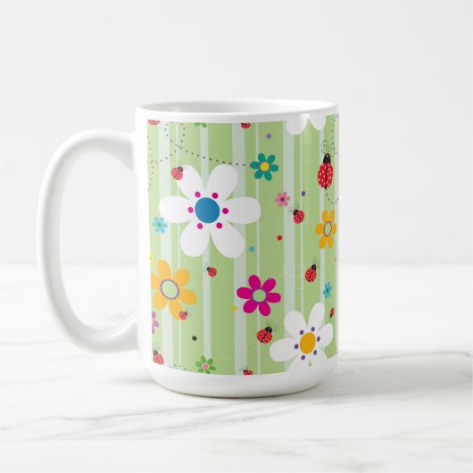 Groovy 70s Retro Hippie Flower Power Ladybug Koffiemok (Links)
