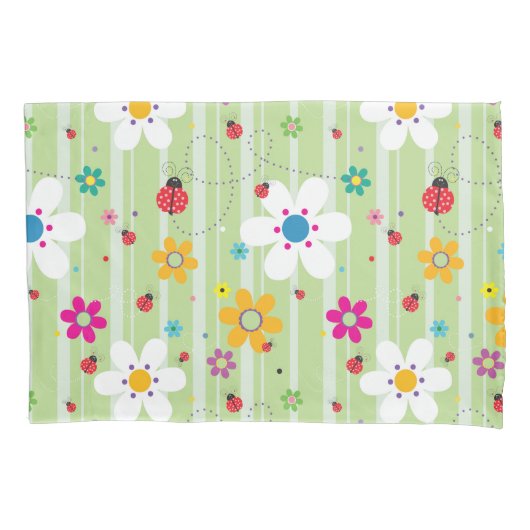 Groovy 70s Retro Hippie Flower Power Ladybug Kussensloop (Voorkant)