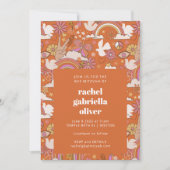 Groovy 70s Retro Hippie Peace Oranje Bat Mitzvah Kaart (Voorkant)