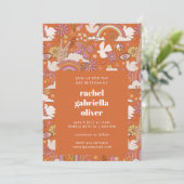 Groovy 70s Retro Hippie Peace Oranje Bat Mitzvah Kaart (Staand voorkant)