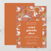 Groovy 70s Retro Hippie Peace Oranje Bat Mitzvah Kaart (Voorkant / Achterkant)