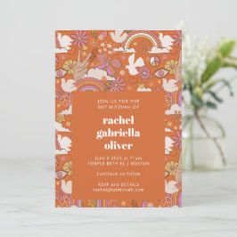 Groovy 70s Retro Hippie Peace Oranje Bat Mitzvah Kaart