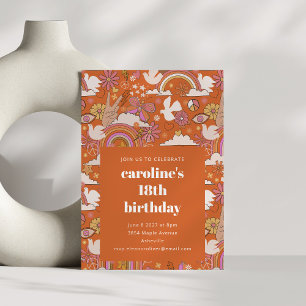 Groovy 70s Retro Hippie Peace Sinaasappel 18e verj Kaart