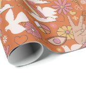 Groovy 70s Retro Hippie Peace Sinaasappel Bohemian Cadeaupapier (Rol Hoek)