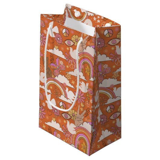 Groovy 70s Retro Hippie Peace Sinaasappel Bohemian Klein Cadeauzakje (Voorkant Gekanteld)