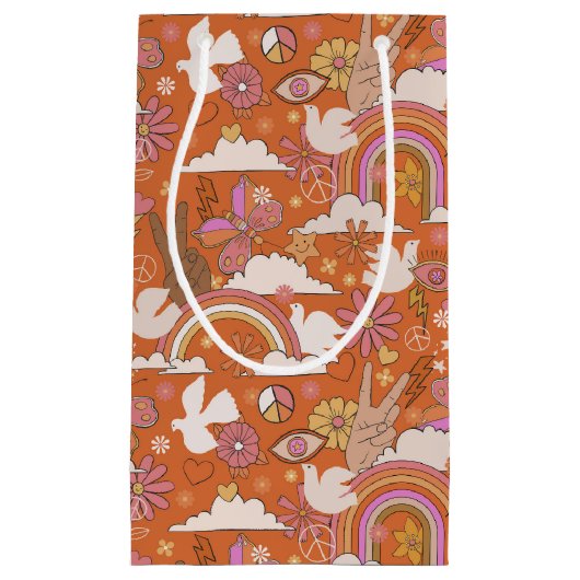 Groovy 70s Retro Hippie Peace Sinaasappel Bohemian Klein Cadeauzakje (Voorkant)